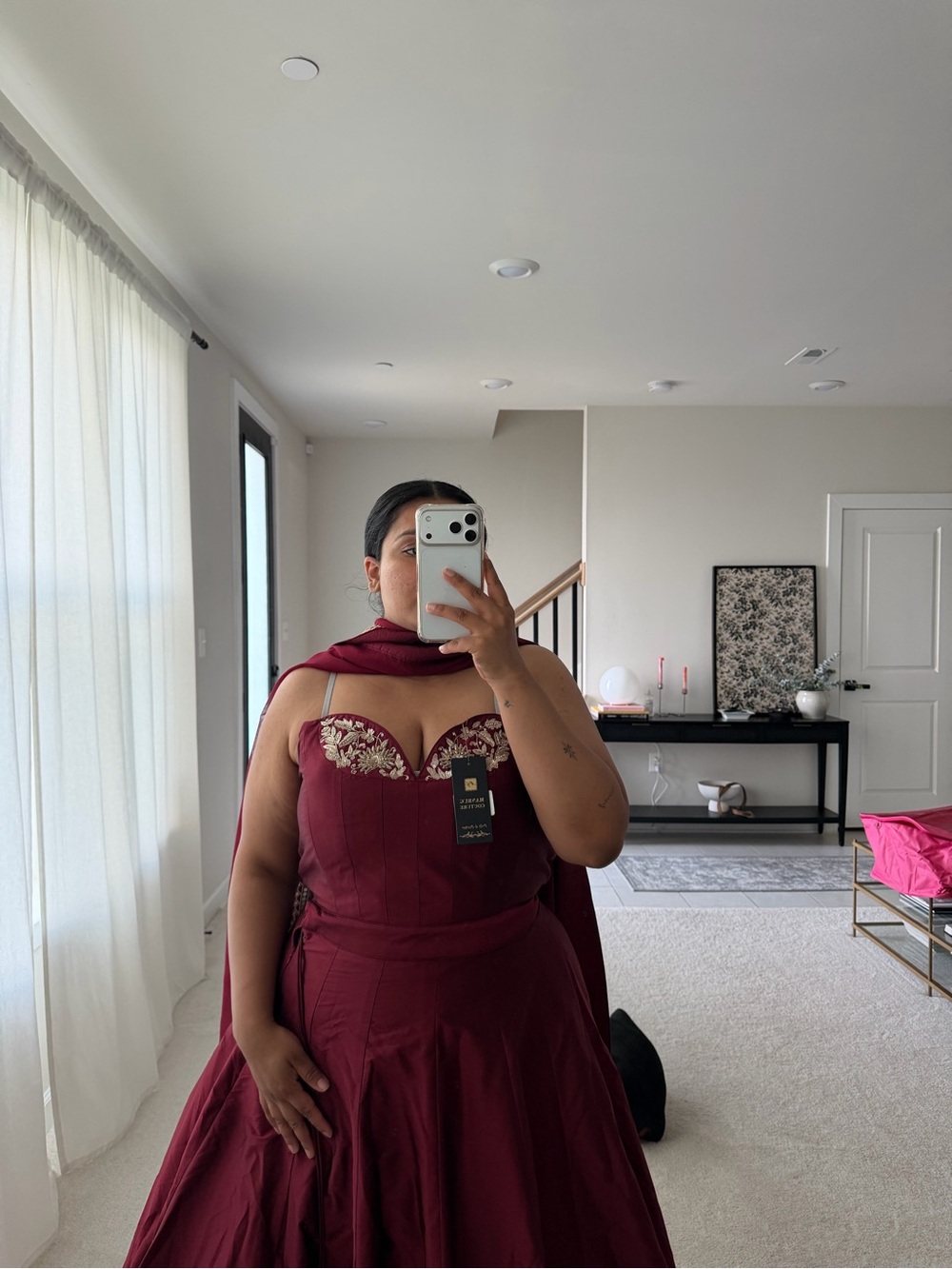 Maroon silk lehenga choli, corset blouse - Picture 5 of 8
